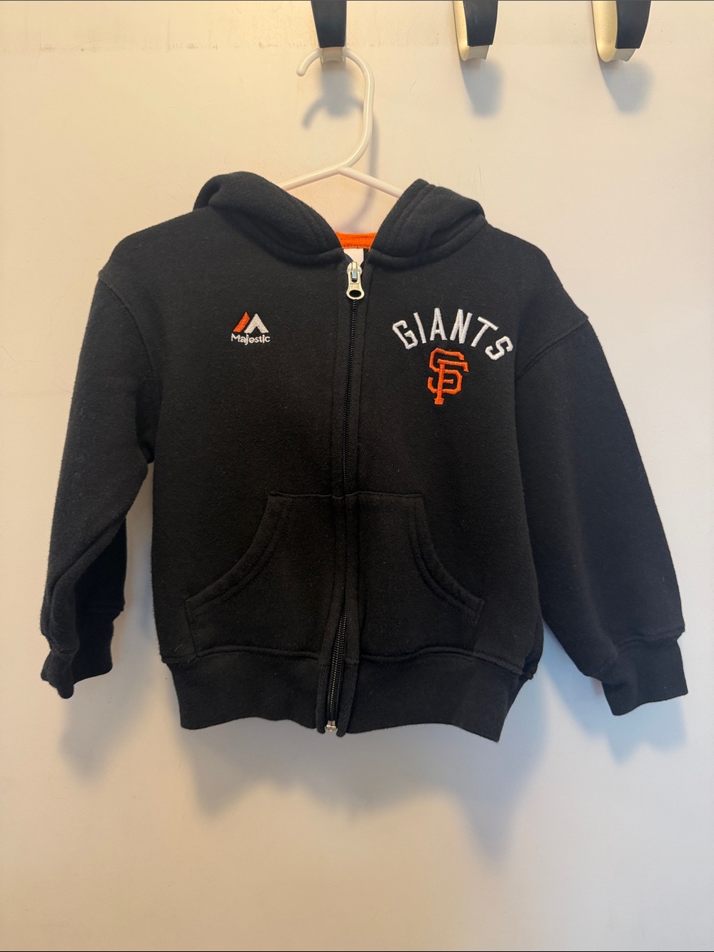 Majestic Black Kids Zip Hoodie with Orange SF Giants Logo